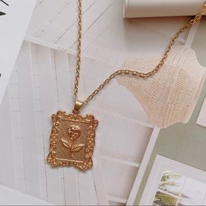 Gold Rose Flower Pendant Necklace